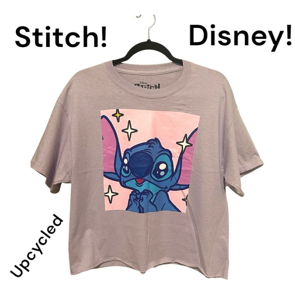Disney Stitch T-Shirt - Pink and Blue upcycled cropped Y2K